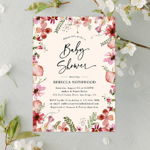 Boho Watercolor Blommigt Girl Baby Shower Inbjudningar