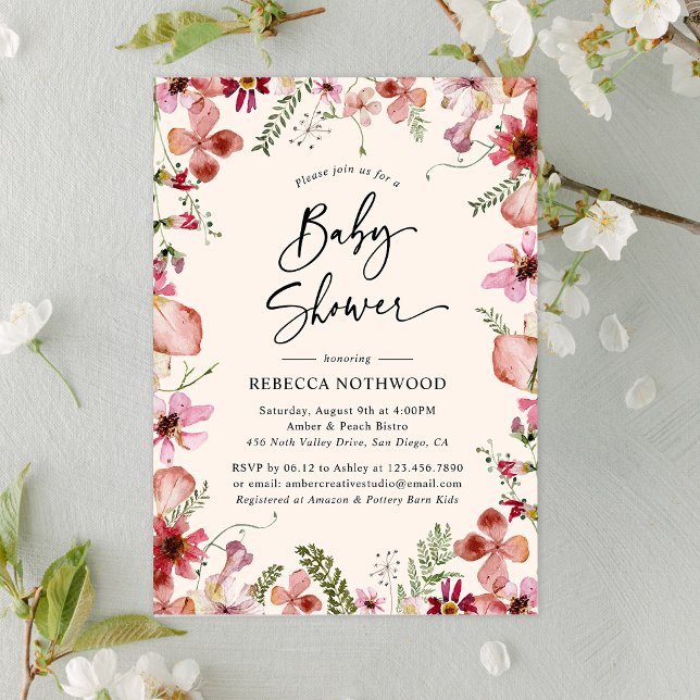 Boho Watercolor Blommigt Girl Baby Shower Inbjudningar (Skapare uppladdad)