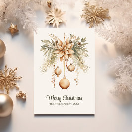 Boho Watercolor Blommigt jul Ornament Julkort