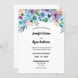 Boho Watercolor Blommigt Lilac & Teal Personalize Inbjudningar