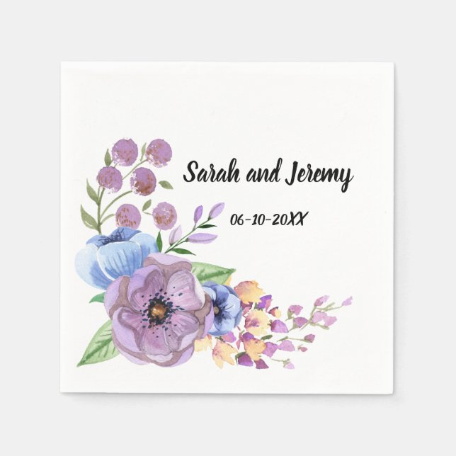 Boho Watercolor Blommigt Lilac & Teal Personalize Pappersservett (Framsidan)