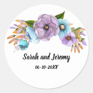 Boho Watercolor Blommigt Lilac & Teal Personalize Runt Klistermärke