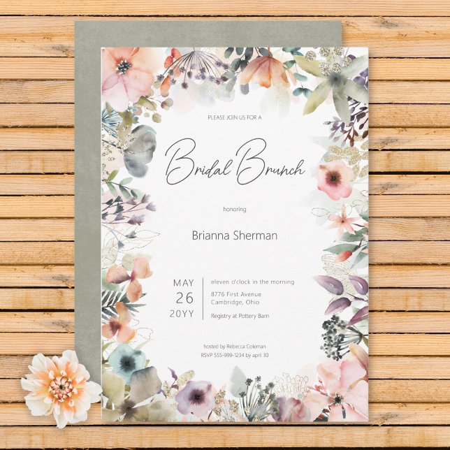 Boho Watercolor Blommigt Möhippa Brunch Inbjudningar (Boho Watercolor Floral Bridal Brunch Invitation)