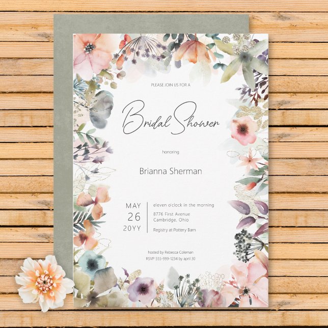 Boho Watercolor Blommigt Möhippa Inbjudningar (Boho Watercolor Floral Bridal Shower Invitation)