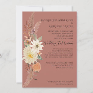 BOHO Watercolor Blommigt Pampas Grass Fall Elegant Inbjudningar