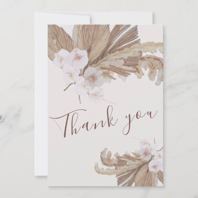 Boho Watercolor Blommigt Pampas Grass Photo Tack Kort (Framsida)