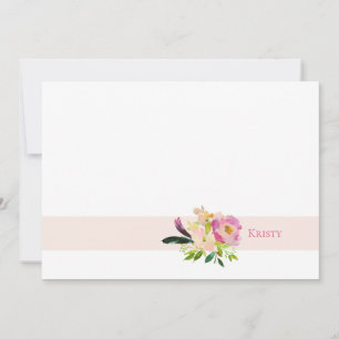 Boho Watercolor Blommigt Rosa Personlig Anteckningskort
