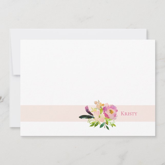 Boho Watercolor Blommigt Rosa Personlig Anteckningskort (Framsida)