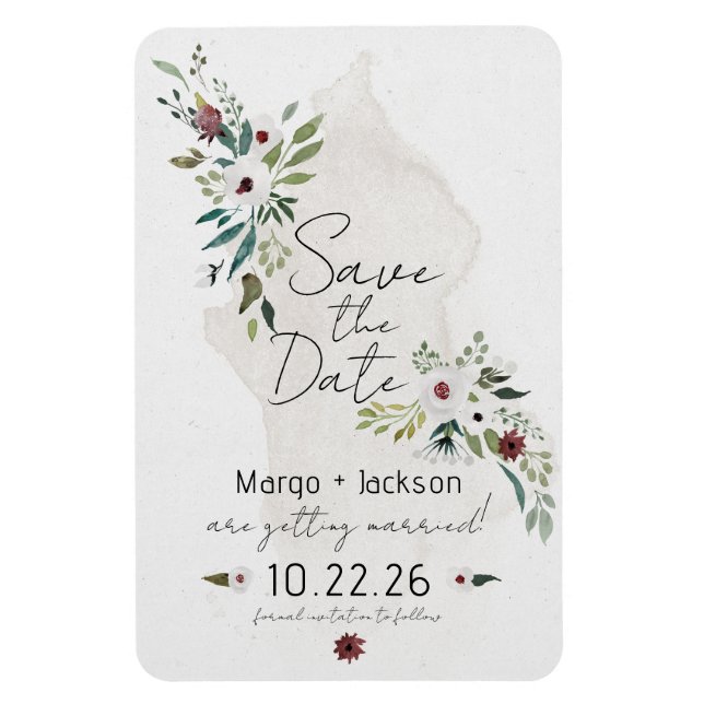 Boho Watercolor Blommigt Spara datum magneter (Vertikal)