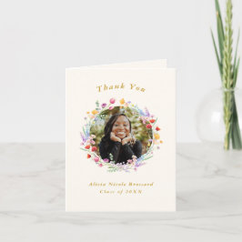 Boho Watercolor Blommigt Studenten Photo Tack Kort