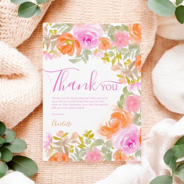 Boho Watercolor Blommigt Tack Baby Shower (Boho Watercolor Floral Thank You Baby Shower)