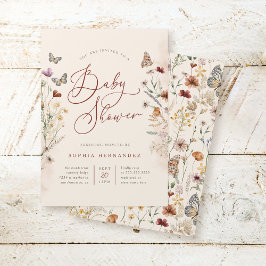 Boho Watercolor Blommigt WildblomBaby Shower Inbjudningar