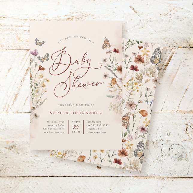 Boho Watercolor Blommigt WildblomBaby Shower Inbjudningar (Skapare uppladdad)