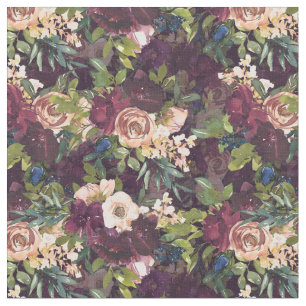 Boho Watercolor Blommönster - Burgundy Tyg