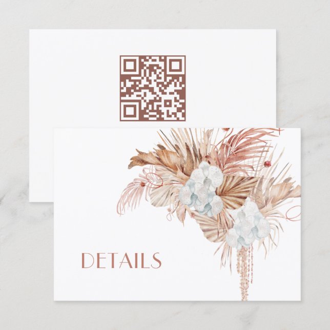 Boho Watercolor Blommor Bröllopsdetaljer Tilläggskort (Fram/baksida)