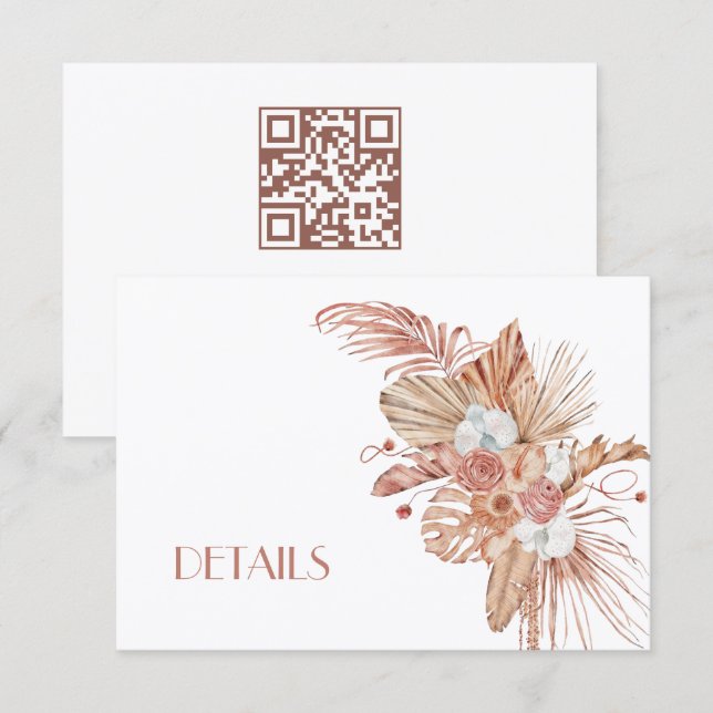 Boho Watercolor Blommor Bröllopsdetaljer Tilläggskort (Fram/baksida)