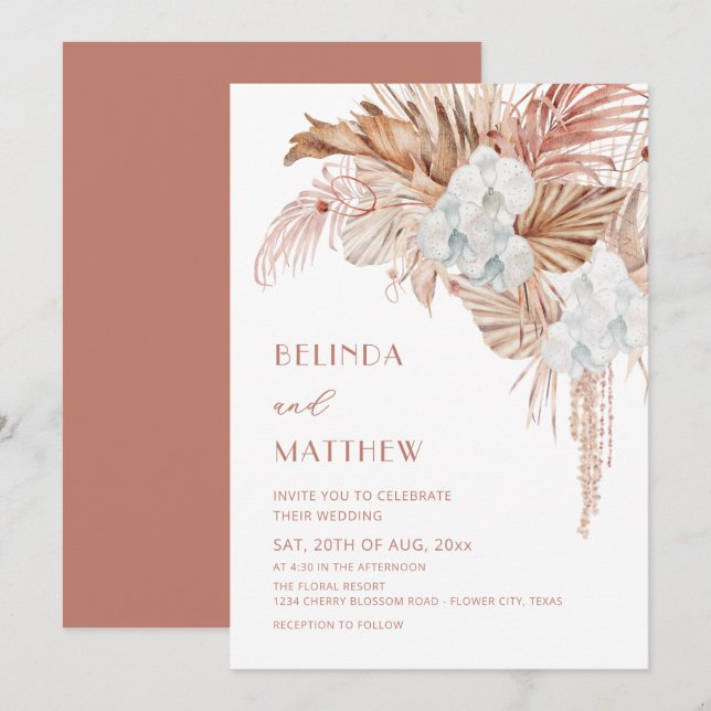 Boho Watercolor Blommor Casual Bröllop Inbjudningar (Fram/baksida)