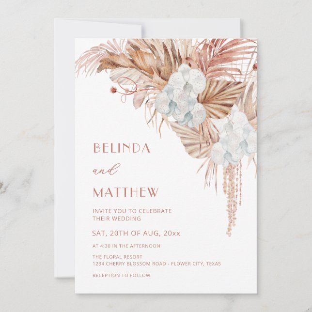 Boho Watercolor Blommor Casual Bröllop Inbjudningar (Framsida)