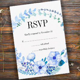 Boho Watercolor Blue Blommigt Bröllop OSA Card