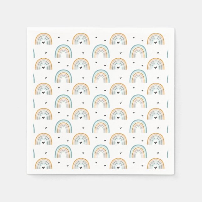 Boho Watercolor Blue Rainbow Baby Shower Pappersservett (Framsidan)