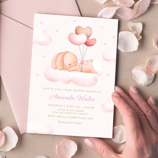 Boho Watercolor Bunny Balloon Girl Baby Shower Inbjudningar (Skapare uppladdad)