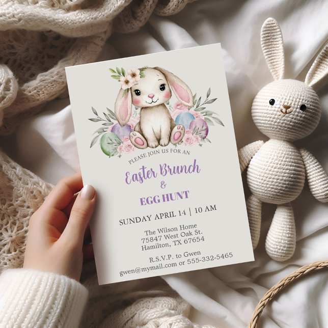 Boho Watercolor Bunny Påsk Brunch Inbjudningar (Easter Bunny Brunch invitation)