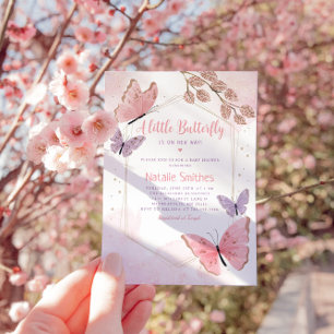 Boho Watercolor Butterfly Kisses Girl Baby Shower Inbjudningar