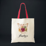 Boho Watercolor Butterfly och Flowers Bridesmaid Tygkasse<br><div class="desc">Vitaktig och boho-inspirerad väska med vattenfärgade fjärilar av burgundi,   rosa,  orange blommor med kopparfolie. Anpassa genom att lägga till egna detaljer. Den här blommigtens fjäril till väskan blir perfekt som personlig.</div>
