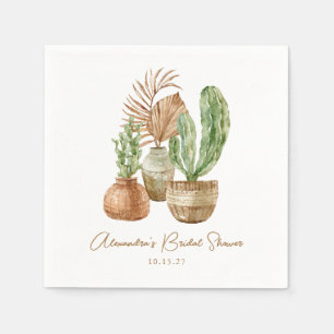 Boho Watercolor Cactus Pampas Plant Möhippa Pappersservett