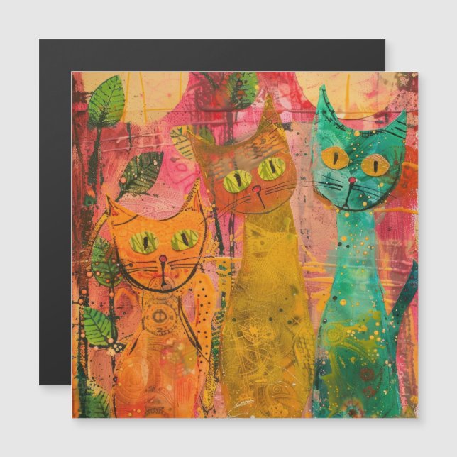 Boho Watercolor Cats - Earthy Kattdjur Art. 2 (Fram/baksida)