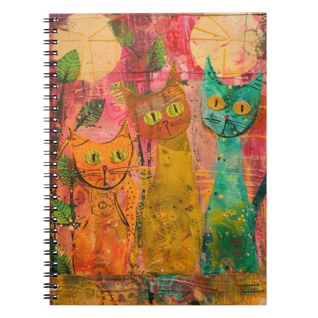 Boho Watercolor Cats - Earthy Kattdjur Art. 2 Anteckningsbok (Framsidan)