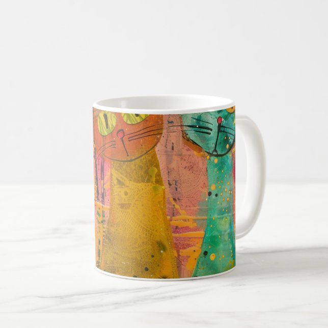 Boho Watercolor Cats - Earthy Kattdjur Art. 2 Kaffemugg (Framsida höger)