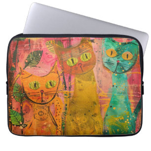 Boho Watercolor Cats - Earthy Kattdjur Art. 2 Laptop Fodral