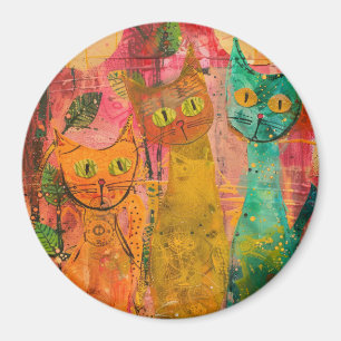 Boho Watercolor Cats - Earthy Kattdjur Art. 2 Magnet