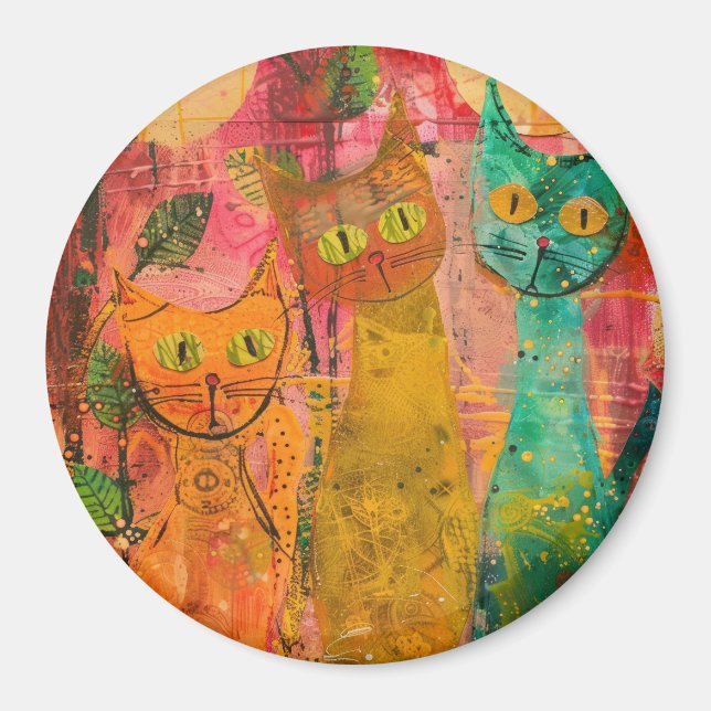 Boho Watercolor Cats - Earthy Kattdjur Art. 2 Magnet (Framsidan)
