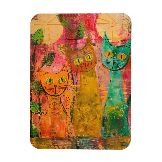 Boho Watercolor Cats - Earthy Kattdjur Art. 2 Magnet (Vertikal)