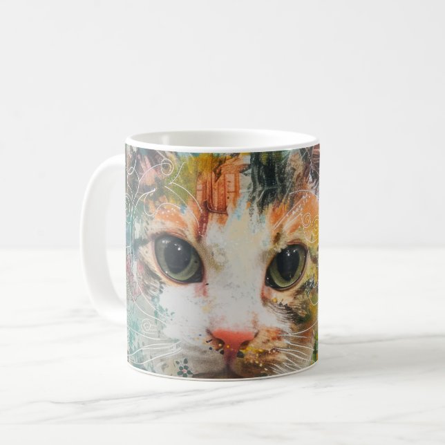 Boho Watercolor Cats - Earthy Kattdjur Art (3) Kaffemugg (Framsida vänster)