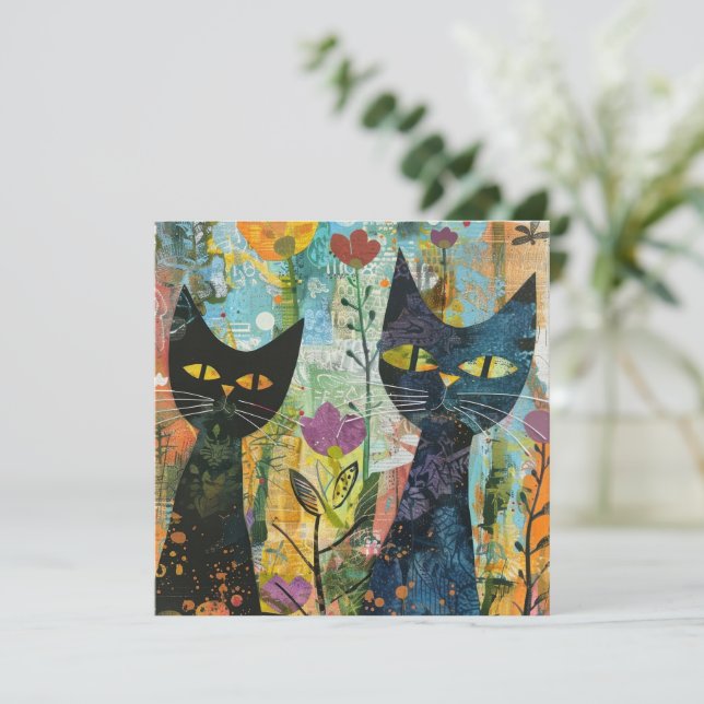Boho Watercolor Cats - Earthy Kattdjur Art (4) (Stående Fram)