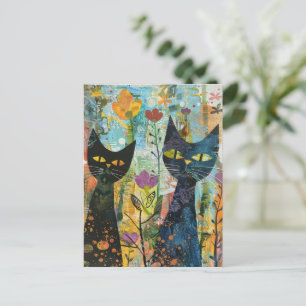 Boho Watercolor Cats - Earthy Kattdjur Art (4) Inbjudan Vykort