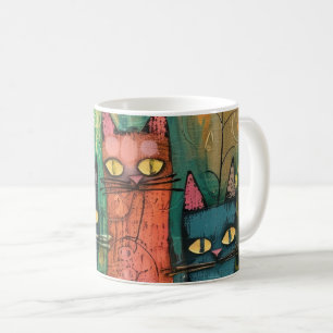 Boho Watercolor Cats - Earthy Kattdjur Art Kaffemugg