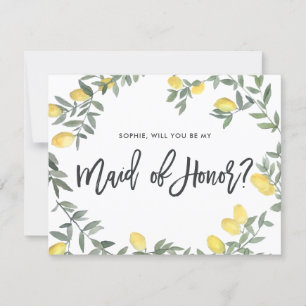 Boho Watercolor Citron Krans Brudtärna Kort