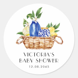 Boho Watercolor Citron Medelhavet Baby Shower Runt Klistermärke