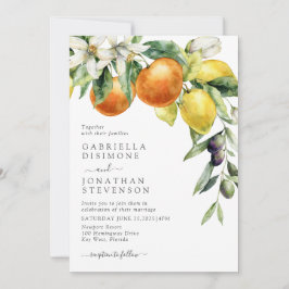 Boho Watercolor Citrus Botanical Bröllop Inbjudningar