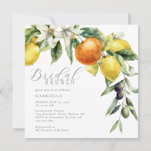 Boho Watercolor Citrus Lemon Orange Möhippa Inbjudningar