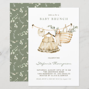 Boho Watercolor Clothesline Baby Brunch Inbjudan