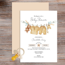Boho Watercolor Clothesline Baby Shower Inbjudan