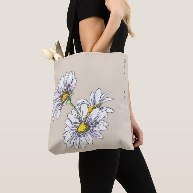 Boho Watercolor Daisy Floral Beige Christmas Gift Tygkasse (Närbild)