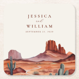 Boho Watercolor Desert Bröllop Underlägg Papper Kvadrat