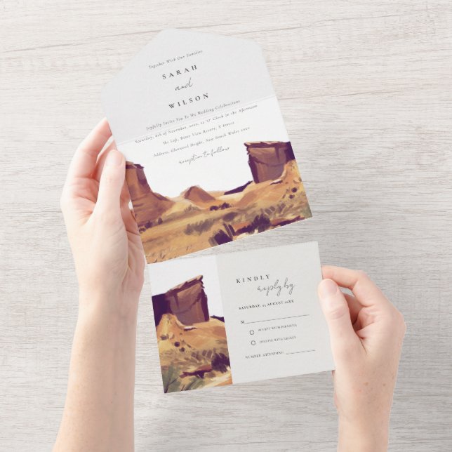 Boho Watercolor Desert Ligcape Wedding bjudande in (Avrivbar del)