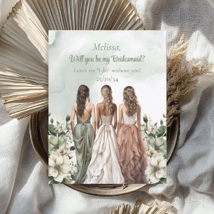Boho Watercolor dusty grönt vit ros Bridesmaid Inbjudningar